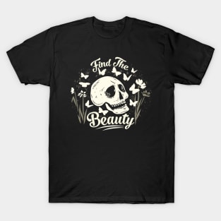 Find the Beauty with Butterflies and Skull T-Shirt